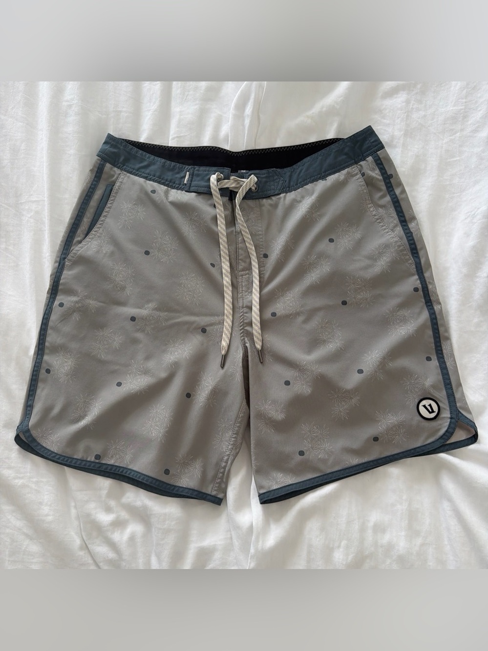 Vuori Gray Board Shorts with Navy Trim